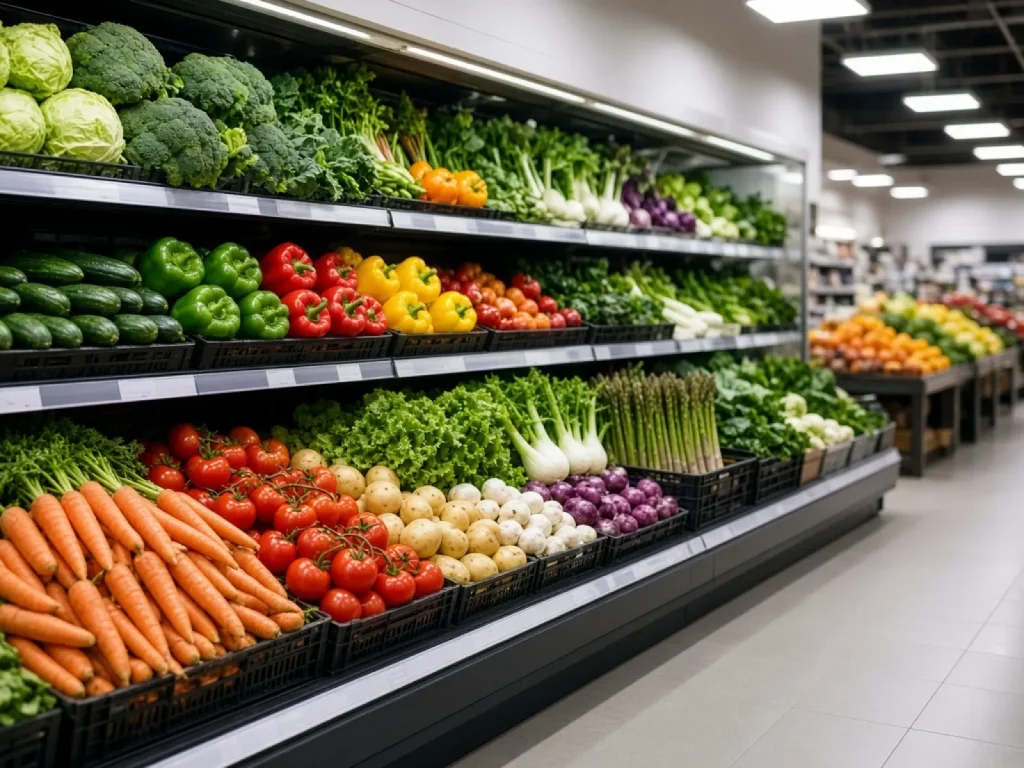 Pasillo de productos frescos en mercado