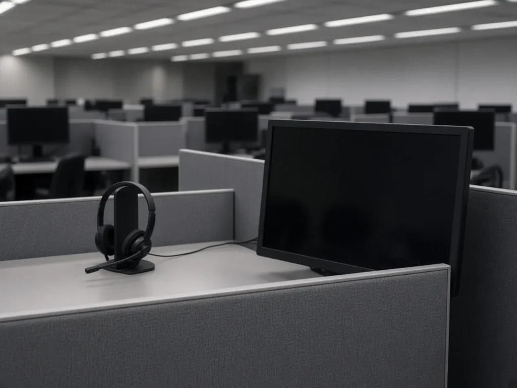 Estaciones de headset en piso corporativo vacío