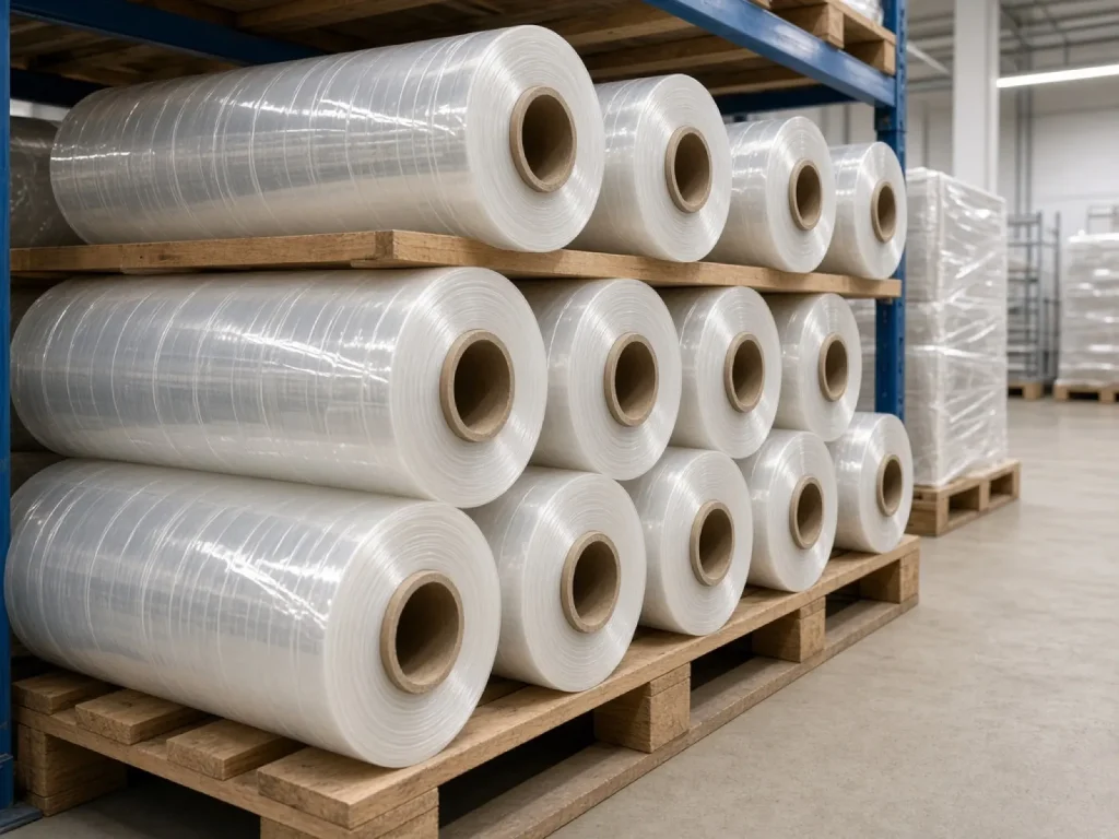 Rollos de film termoencogible en almacén limpio
