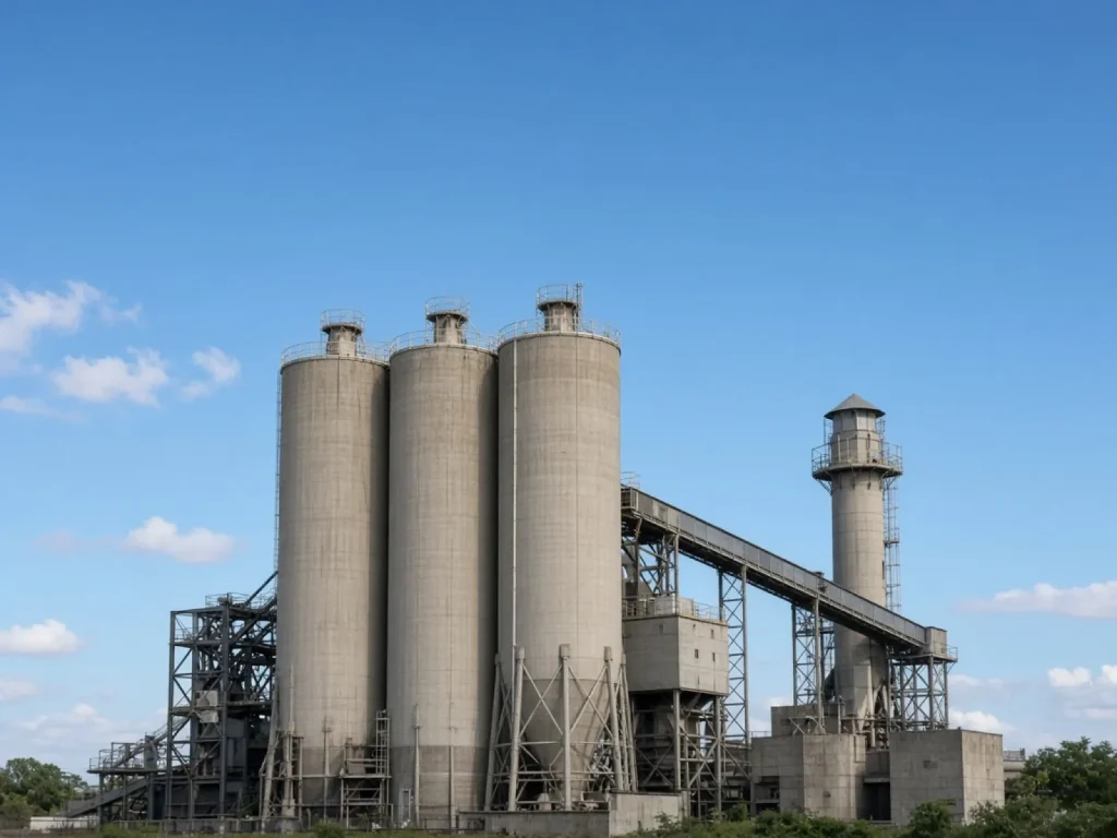Silos de cemento contra cielo azul