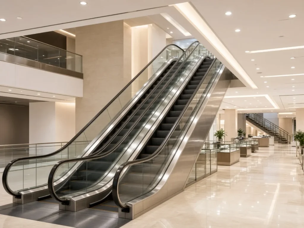 Escaleras mecánicas en centro comercial vacío