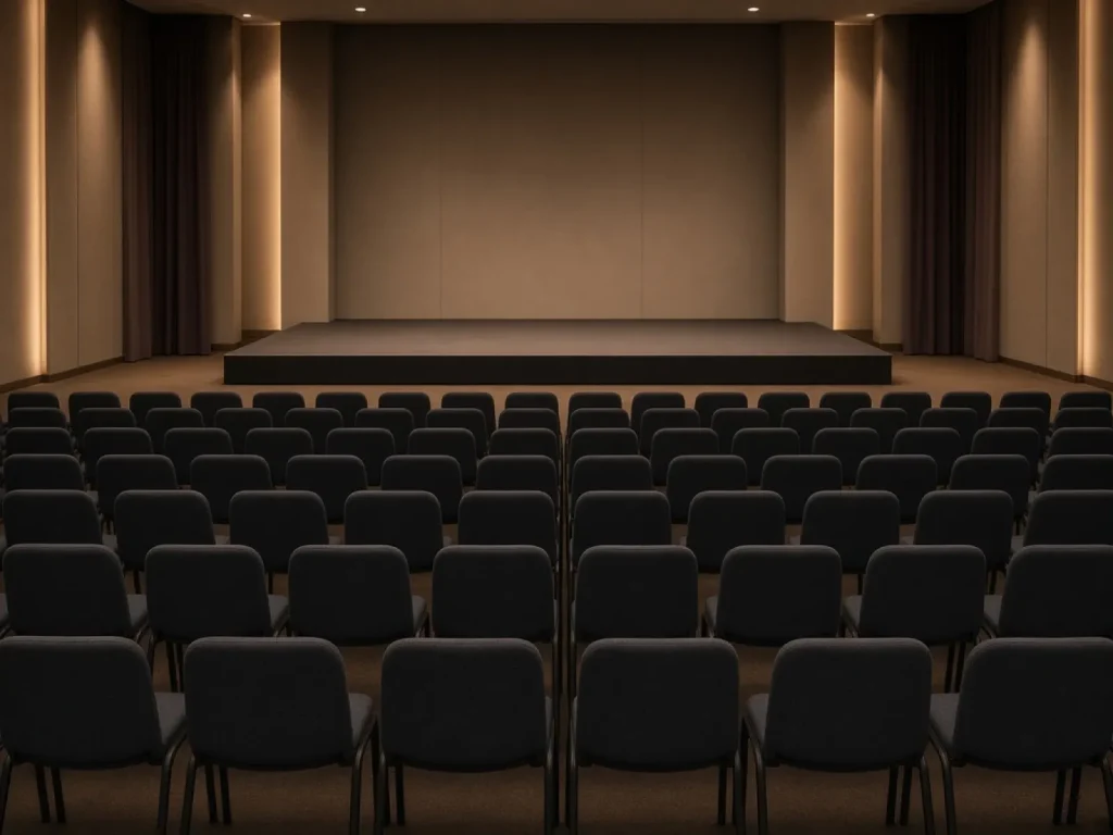 Foro de asociaciones Filas de sillas preparadas para foro empresarial